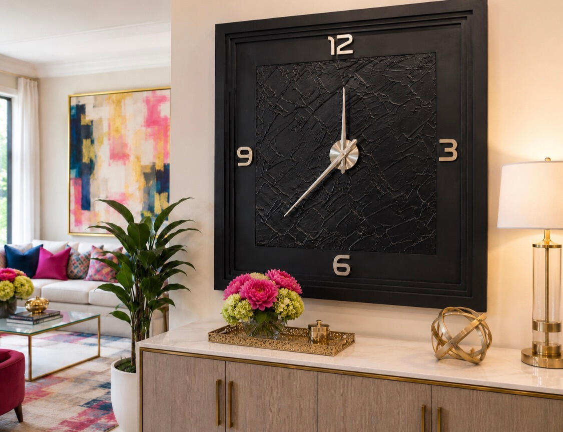 THE APPOINTED TIME — Original Art by Teraza Twiggs The Appointed Time is a handcrafted statement clock created as a reminder that timing matters. Its rich black texture and sculptural details transform a functional object into a piece of art.